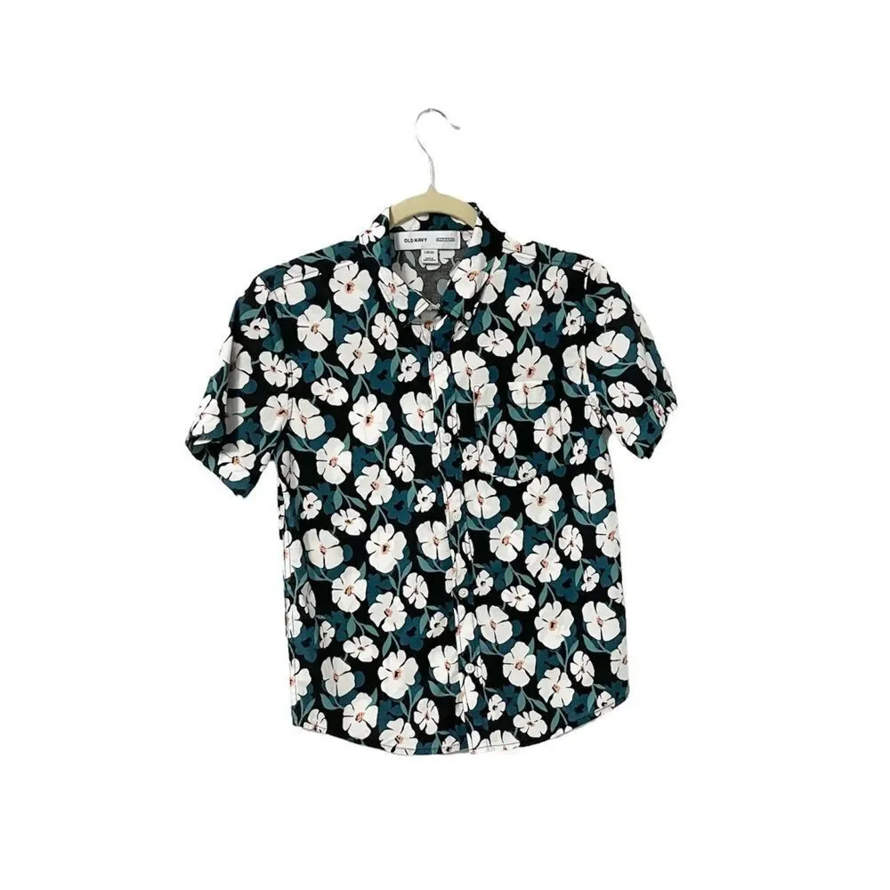 Old Navy Boys Built in Flex Floral Multicolor Casual Button Down L 10-12